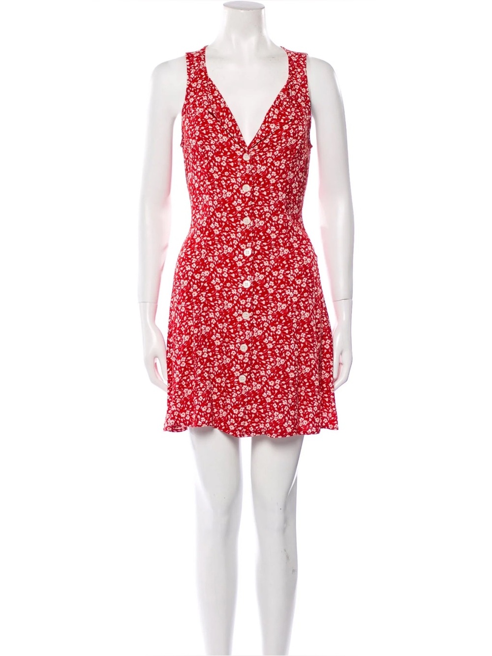 Reformation Red Floral Button-Front Mini Dress